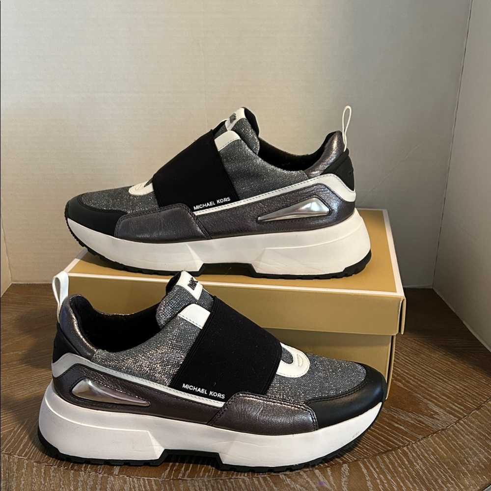 Michael Kors Metallic Black and Silver Cosmo Slip On